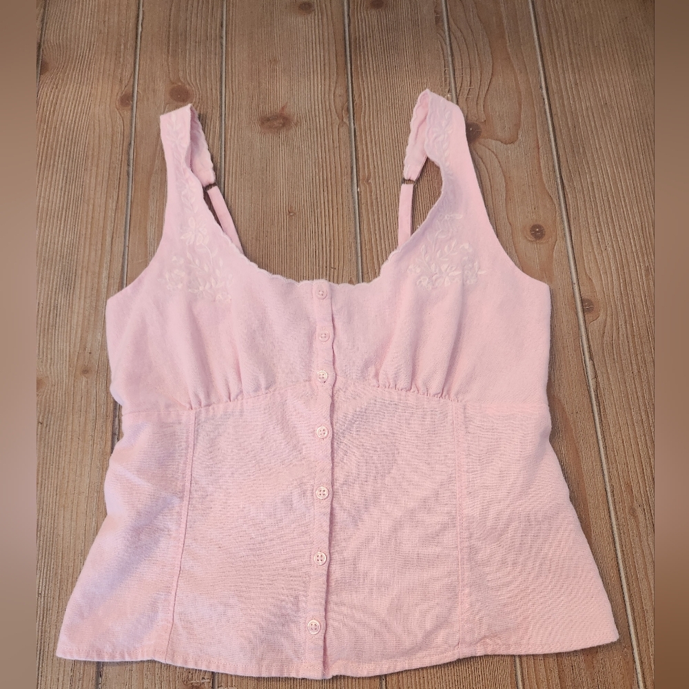 Women's Pink Button-Front Tank Top